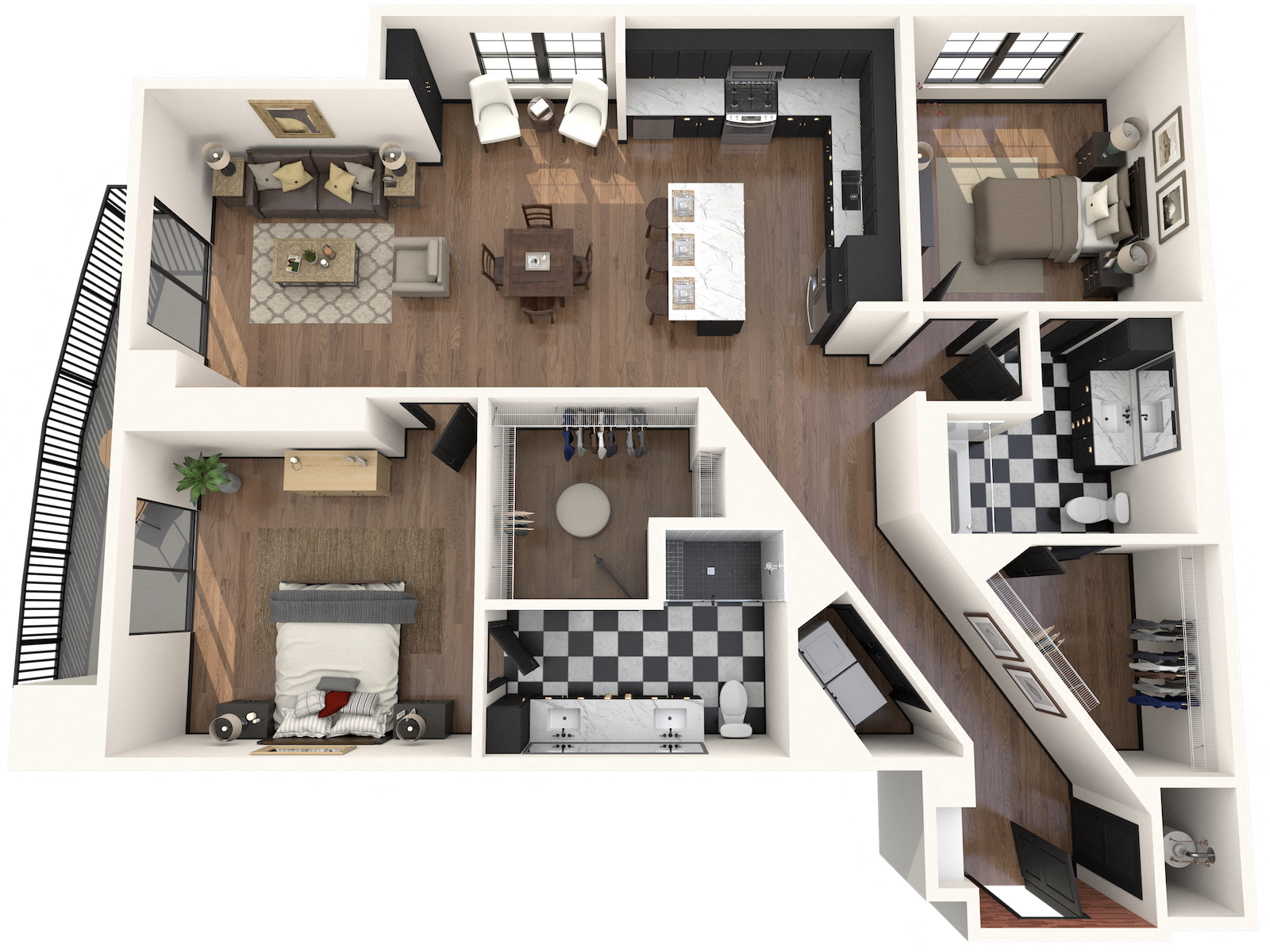 Floor plan for 2 beds, 2 baths, 1515 sqft